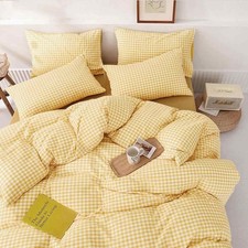Yellow Grid Duvet Cover Queen Size, 3 Piece Farmhouse Buffalo Check Gingham G...