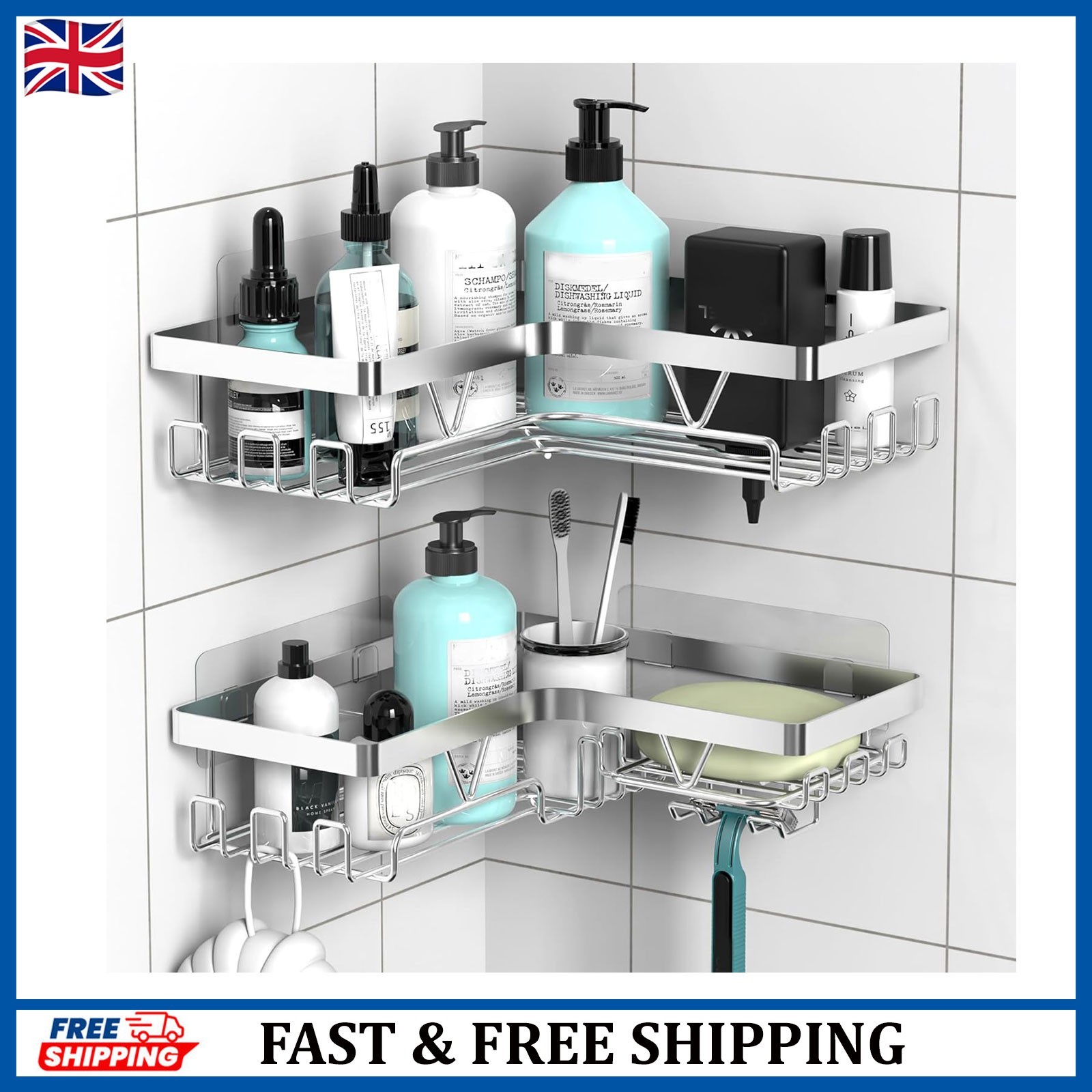 Corner Shower Caddy, Bathroom Shower Organiser, No Drilling Shower Shelf, Adhes