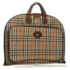 Burberrys Nova Check Garment Cover Canvas Leather Beige Gold Auth bs28016
