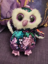 Super Cute Colour Changing Sequined Beany Baby TY Owlette. Green Pink, Bnwt Uk
