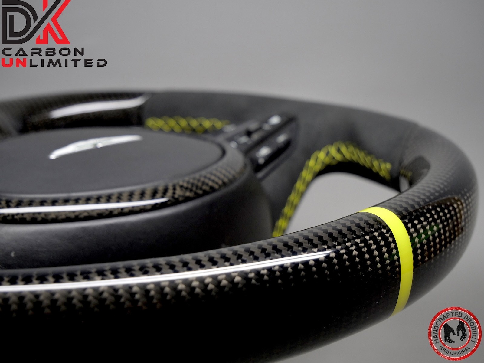 Aston Martin DBX 707 Yellow Ring Alcantara Thick Gloss Carbon Steering Wheel V4