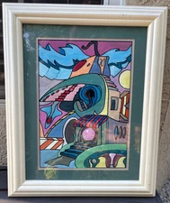 Abstract Modern Art Original Acrylic Painting 1989 VTG 19x 22" Framed Signed Pop