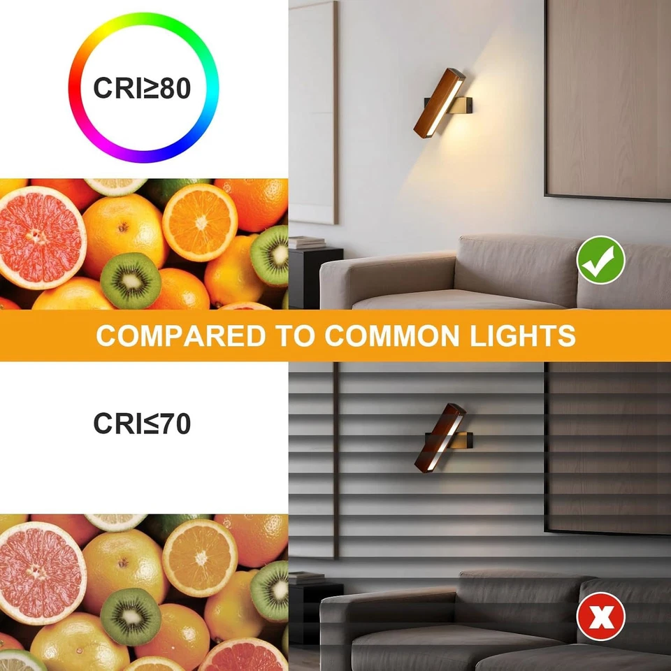 2stk LED Wandleuchte Holz Drehbarer 3000K Innen Wandlampe Wandbeleuchtung Lampe - Bild 4 von 4