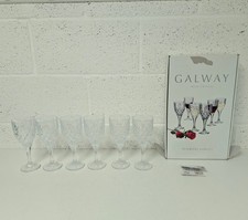 Image of Galway Crystal Renmore Goblet Wine Glasses Set of 6 Elegant Cut Glass