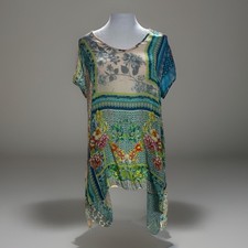 Johnny Was Top Floral Patchwork Tunic Boho Semi Sheer Cupra Rayon Size Small