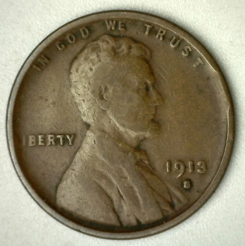 1913 S Lincoln Wheat Cent US Type Bronze Penny Coin Very Good Circulated VG 1c