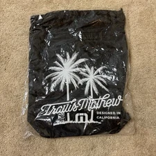 Travis Mathew Drawstring Cinch Bag With Zippered Pocket Black White 14"x18"