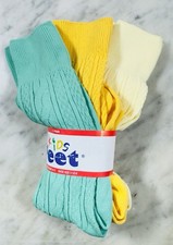 Vintage Kids Feet Knee High Socks 3 Pair Set Mint Yellow White New Old Stock