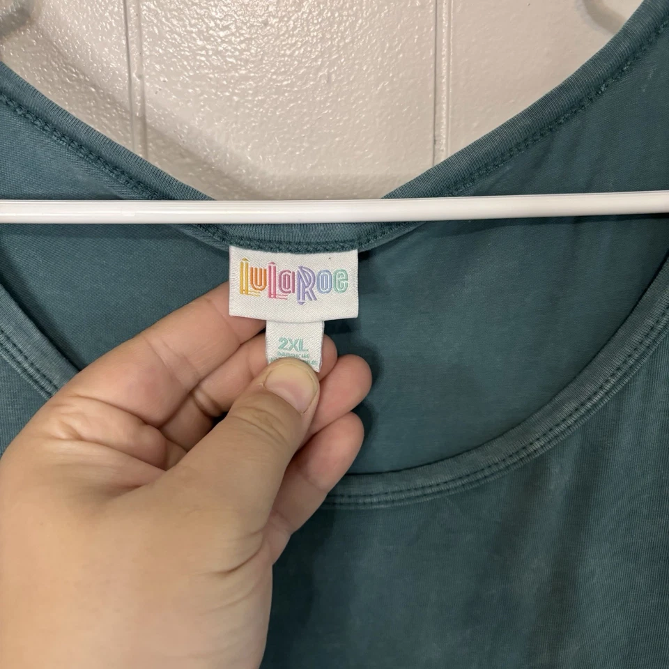 Vestido Lularoe verde azulado lavado hasta la rodilla ceñido al cuerpo manga larga 2XL Foto 2 de 4