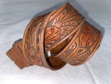VTG 70s 80s NEW Mens Boys 30 Tooled Brown Tan Leather Cowboy Western BURTON Belt