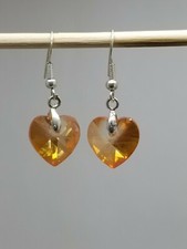 Beautiful Rose Gold Crystal Hearts w stering silver wire Dangle earrings