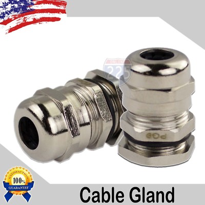 PG7 - PG29 Black/White/Brass Tight Cord Grip Cable Gland w/Lock-Nut & Gasket LOT