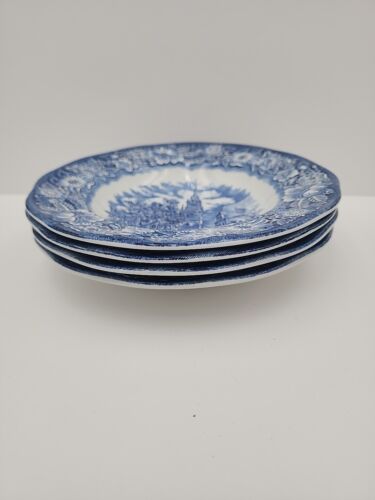 Set of 4 Liberty Blue Staffordshire Old North Church 8 3/4" Rimmed Soup Bowls - Picture 12 of 13