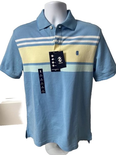 IZOD Men's Advantage Performance Short Sleeve Stripe Polo- Blue/Yellow-Small-New