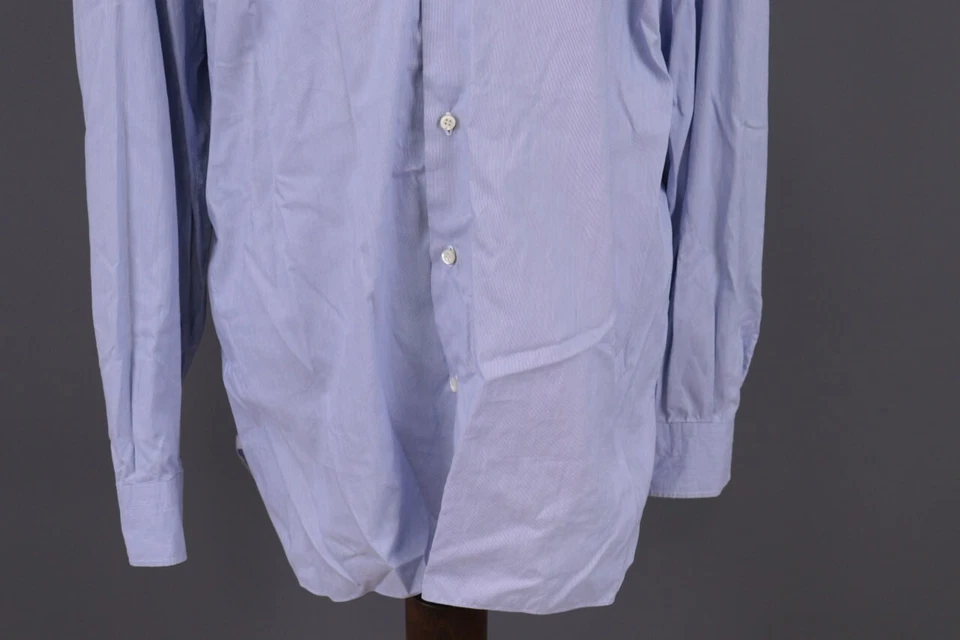 Isaia Napoli Blue Pinstripe Long Sleeve Button Dress Shirt Size 44 - Image 3 of 4