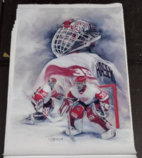 #39 Dominik Hasek NHL Detroit Red Wings wall artwork on canvas signed 28x41 in.