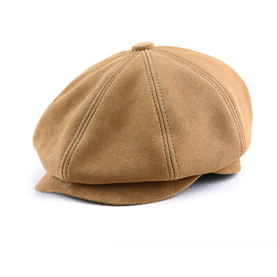 Men Retro Sheepskin Octagonal Hat Newsboy Peaked Cap Casual  display picture 2