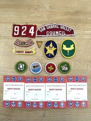 Vintage BSA Patch Lot New+Used San Gabriel Valley Merit Badges Lunker Award 1979