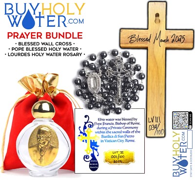 Prayer Bundle-Pope Blessed Holy Water Font Holy Water Rosary Beads Wall Cross ,