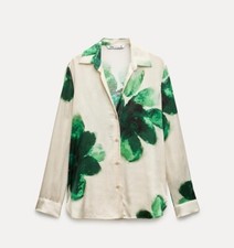 CAMICIA ZARA NUOVA DONNA COLLEZIONE FLOREALE ZW STAMPATA VERDE ECRÙ 2183/040 TAGLIA XS 