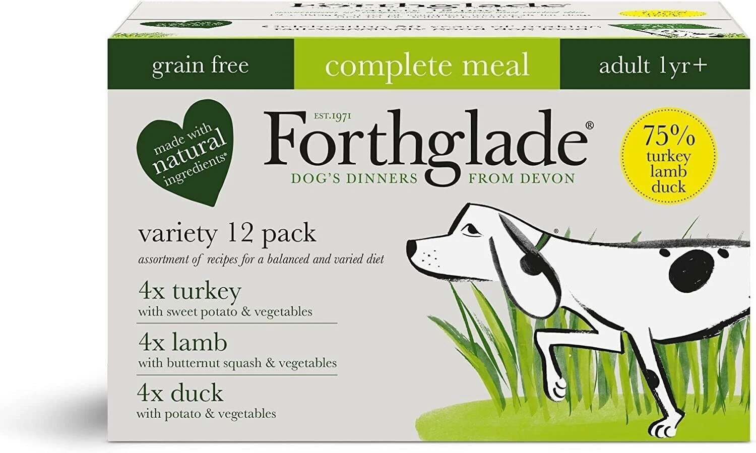 Forthglade Dog Food 100% Natural Wet Grain-Free -Variety Pack (12 x 395g) Trays