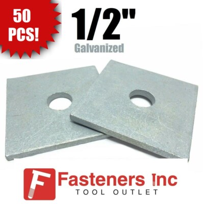 (Qty 50) 1/2'' x 3'' x .25 Square Anchor Bearing Plate Washer Galvanized