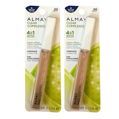 2 Pack Almay Clear Complexion 4 in 1 Concealer 300 Medium Salicylic Acid 0.18 oz