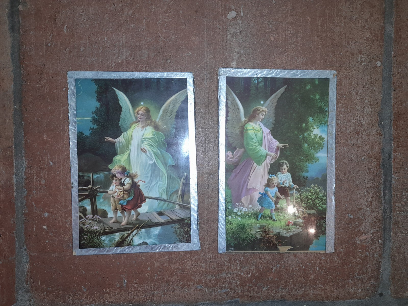 Jugendstil Bilder Engel Schutzengel Bilder Paar Set 2 Stück alt antik Kunstdruck