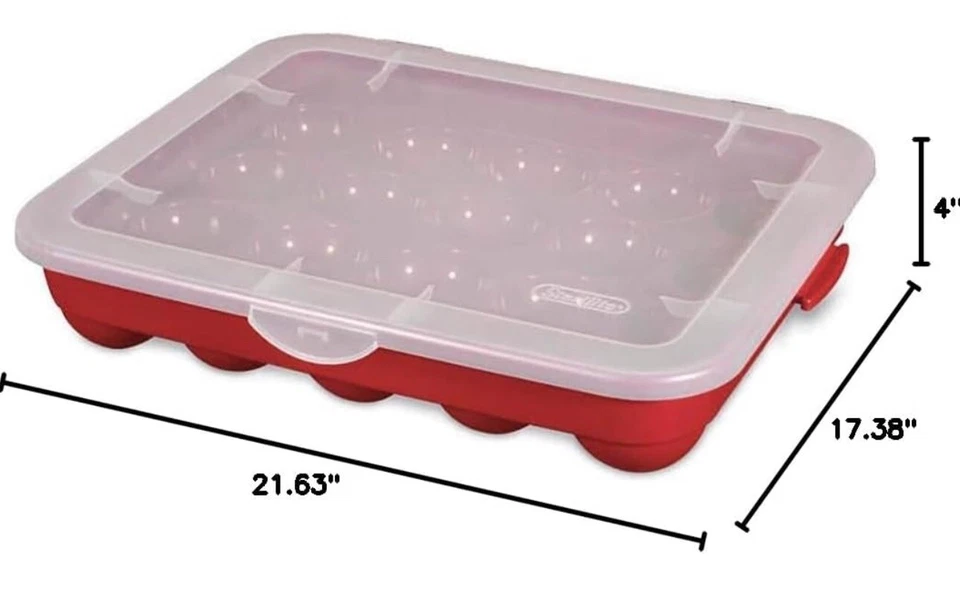 Estuche de almacenamiento Sterilite 20 adornos navideños con tapa rojo organización navideña Foto 2 de 4