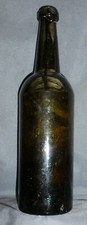 BLACK GLASS WHISKEY BOTTLE-Very Odd Lip-Ring Bottom-1860s
