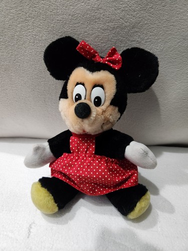 Vintage Minnie Mouse Plush Walt Disney World Toy Disneyland Polka Dot Red Dress