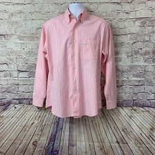 Alex Cannon Shirt Pink White Stripe Button Front Cotton Long Sleeve Mens Medium