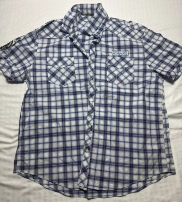 American Rag Men s XXL Western Checked Snap Down Blue Short Sleeve Shirt LA CA
