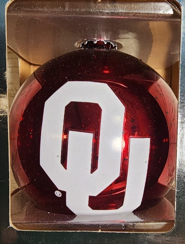 俄克拉荷马大学 - Sooners - OU - 圣诞装饰品 - 水星玻璃 - 全新 — 第 2/4 张图片