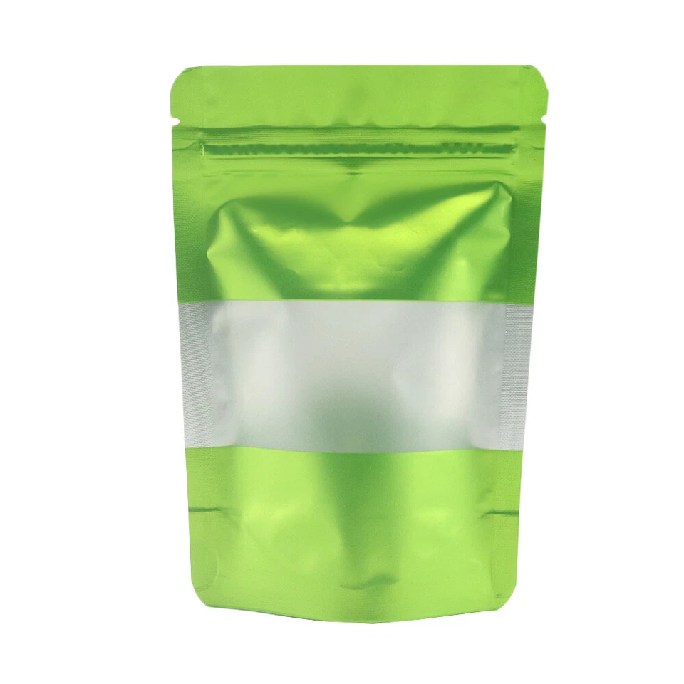 Bolsas de Mylar Verde Almacenamiento Seguro para Alimentos Bolsa de Pie a Prueba de Olores con Ventana de Plástico Foto 2 de 4