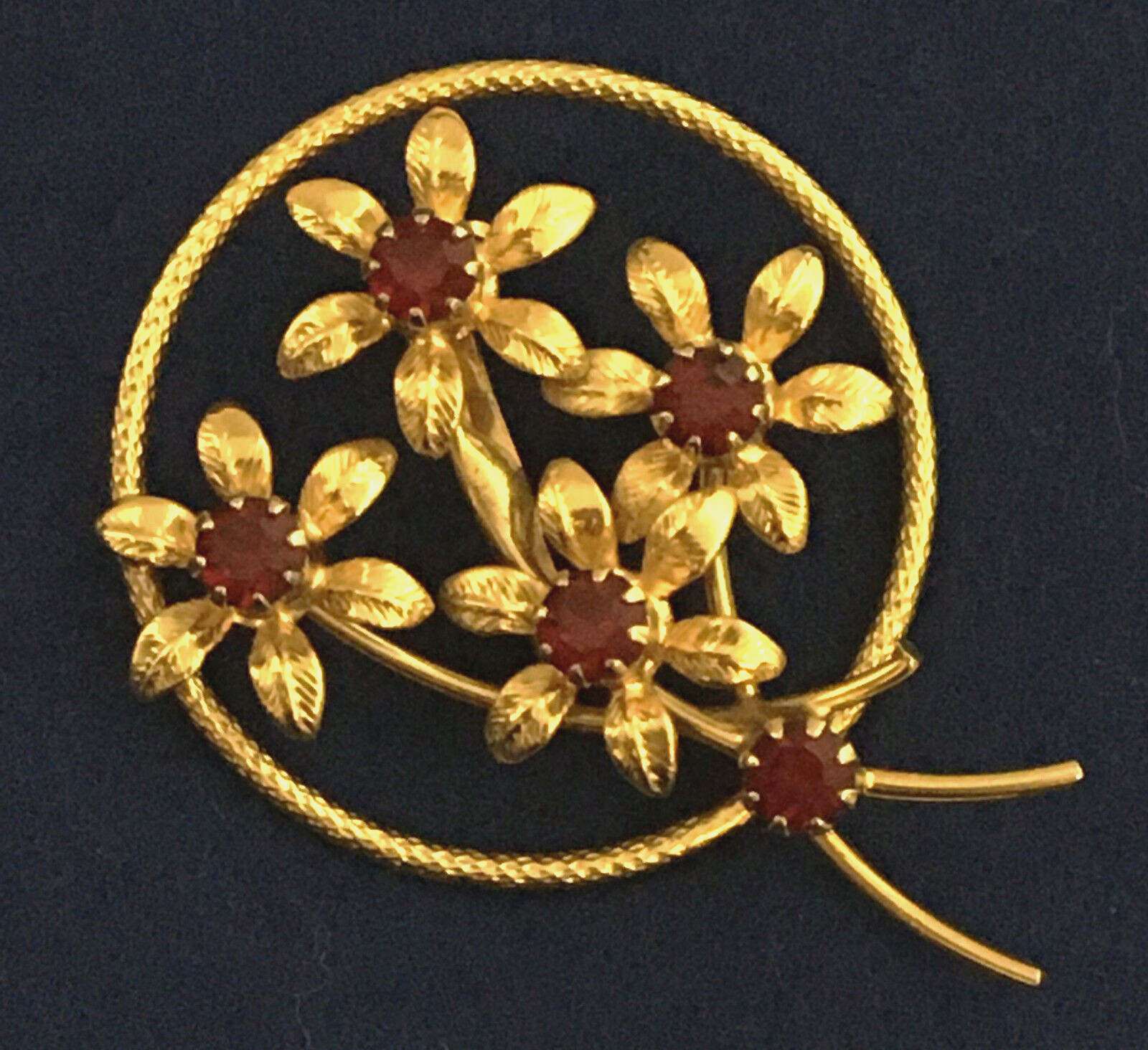 Brooch Ring Boquet Ruby Red Rhinestone Centers Em… - image 3