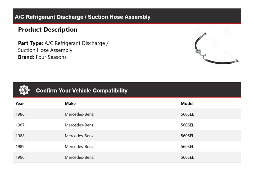 Conjunto de manguera de línea de succión de descarga para Mercedes-Benz 560SEL 1986-90 4 temporadas Foto 2 de 4