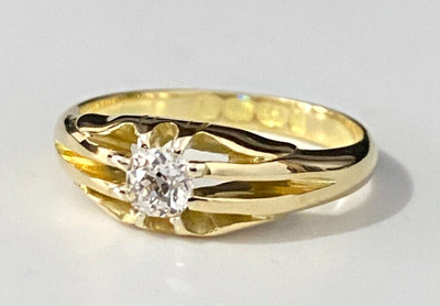 Antique 18K Yellow Gold & 0.25CT Old Mine Cut Diamond Ring C1890 Size M  -  6