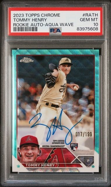 2023 Topps Chrome Tommy Henry RC Rookie Auto Autograph AQUA WAVE /199 AZD PSA 10