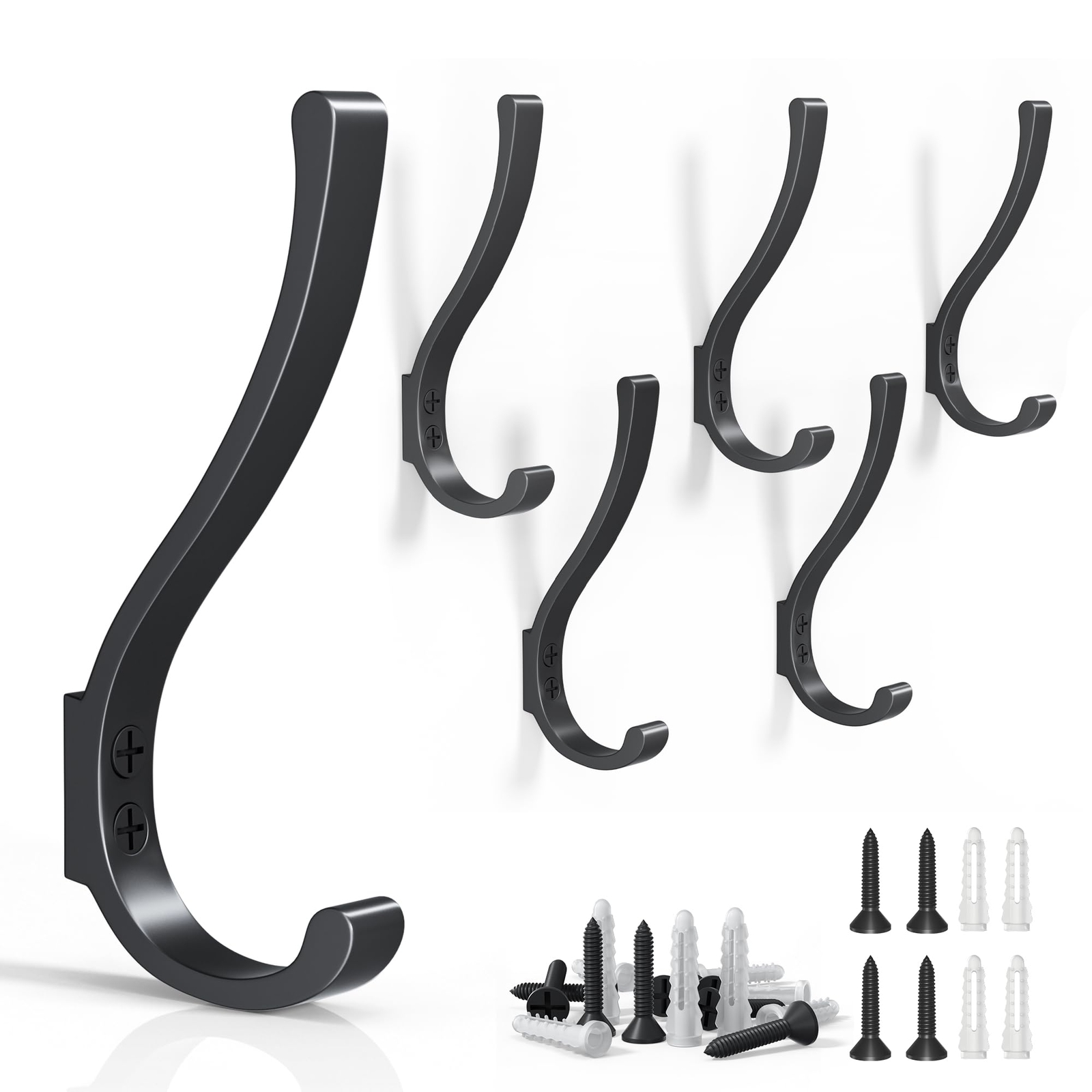 6PCS Large Black Coat Hooks Wall Mount Heavy Duty, Wall Hooks for Hanging, Ba...