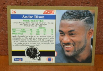 FOOTBALL CARD SCORE 91 ANDRE RISON FALCONS # 26 | eBay