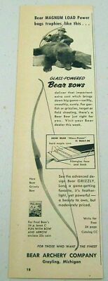 1958 Print Ad Bear Grizzly Hunting Bows Fred Bear with Trophy Grizzly Bear