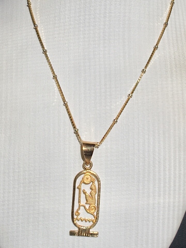 Italian 18K Yellow Gold Egyptian Revival Pendant Necklace