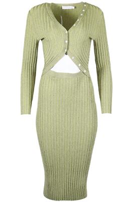 JONATHAN SIMKHAI MIDIKLEID AUS GERIPPTEM STRICK MIT CUTOUT MEDIUM