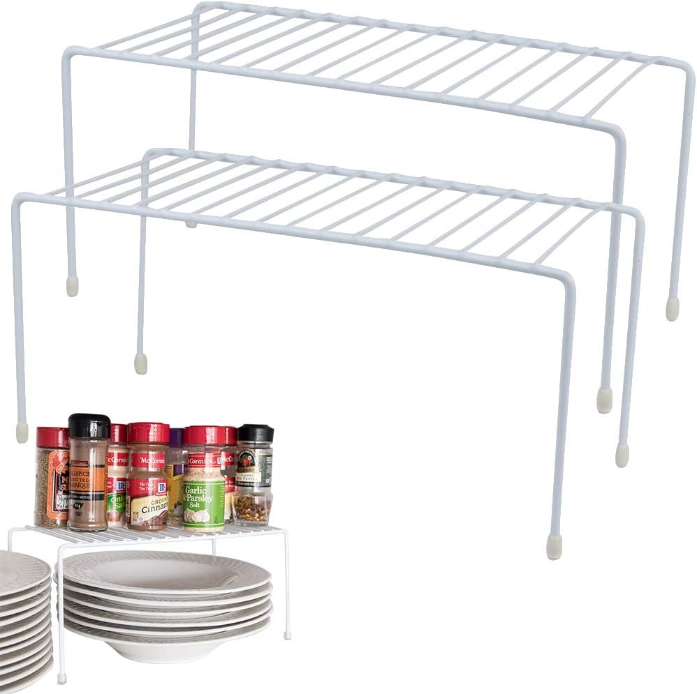 Wire Rack Cabinet Shelf Organizer Set of 2 White Kitchen Organization, Bathroom-image