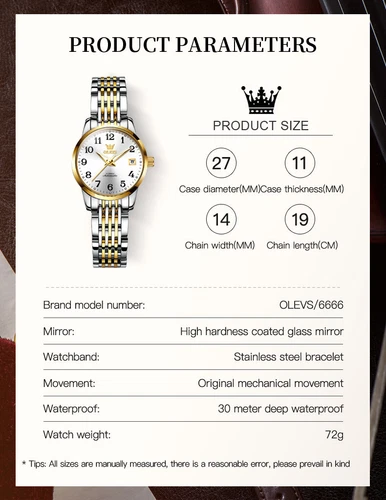 OLEVS Automatic Mechanical Watch Calendar Waterproof Women's Wristwatches - Picture 3 of 20