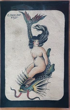 C.J. "Pop Eddy" Vintage Japanese Traditional Style Tattoo Flash Sheet, Girl, Koi