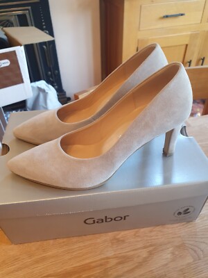 Gabor SUEDE Light Grey Classic High Heel Court Shoes Size