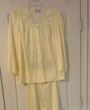 Vintage Vassarette 2-Piece Silky Nylon Yellow Pajama Set Size Small Made in USA