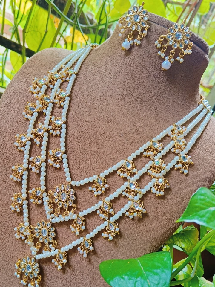 Vergoldet Indisch Bollywood Mehrlagig Perlen Kundan Hochzeit Schmuck Set Neu